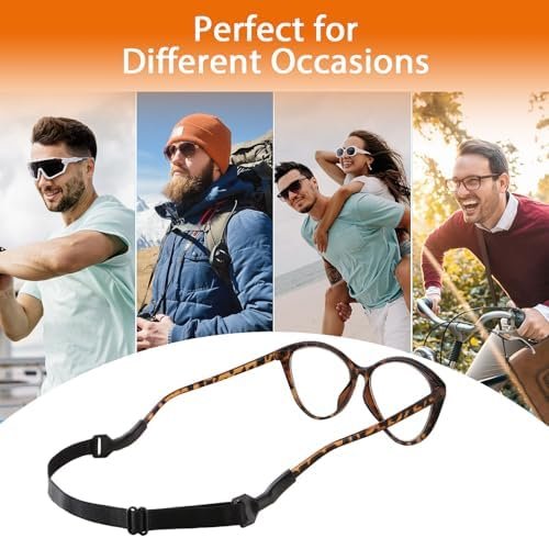 5 Pack Adjustable glasses retaining strap,No-Tail Adjustable Eyewear Retainer Straps, Fits Men's, Women's and Kids' Glasses and Sunglasses, Black, Length 8.2-13.0 inches
