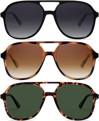 Polarized Aviator Sunglasses for Women Men UV400 Protection Trendy Sunglasses Double Bridge 70s Retro Vintage Aviators