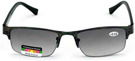 Metal Rectangular Progressive No Line Reading Glasses Tri-Focal Reader Outdoor Sunglasses