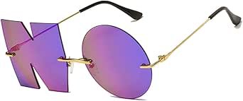 HomeSoGood Letter NO Irregular Rimless Sunglasses, Unique Design Metal Frame party Glasses for women men(F,Purple)