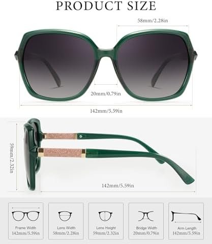 Classic Polarized Sunglasses for Women Trendy Square Ladies Sun Glasses Shades Sparkling Frame UV400 Protection