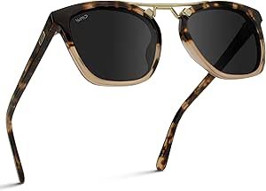 WearMe Pro WMP Eyewear - Women's Oversized Polarized Sunglasses: Square Vintage Style with Metal Double-Bar Bridge
