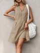 Fisoew Women's Sleeveless Tank Mini Dress Casual Half Zip V Neck Loose Mesh Back Utility Summer Dresses with Pockets