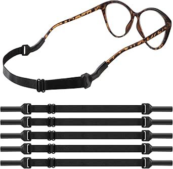 5 Pack Adjustable glasses retaining strap,No-Tail Adjustable Eyewear Retainer Straps, Fits Men's, Women's and Kids' Glasses and Sunglasses, Black, Length 8.2-13.0 inches
