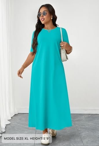 MEROKEETY Women's 2025 Summer Casual Maxi Dress Beach Vacation Short Sleeve Crewneck Basic Long T Shirt Dresses