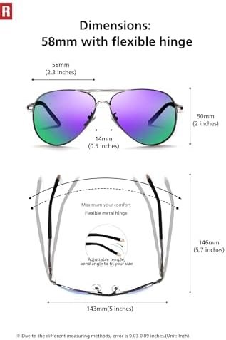 Polarized Aviator Sunglasses for Men Women Metal Flat Top Sunglasses lightweight Driving UV400 Outdoor 58mm