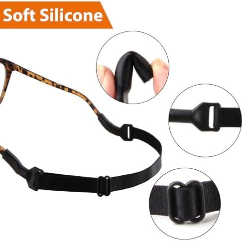 5 Pack Adjustable glasses retaining strap,No-Tail Adjustable Eyewear Retainer Straps, Fits Men's, Women's and Kids' Glasses and Sunglasses, Black, Length 8.2-13.0 inches