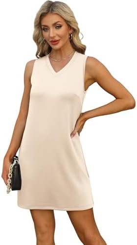 V-Neck Summer Casual Beach Dress for Women 2025 Vacation Women's Sleeveless Sundress with Split