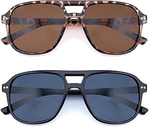 2 Pack Aviator Reading Sunglasses for Women Men Full Lens Sun Readers PC Frame NO Bifocal, Black/Leopard, +1.75