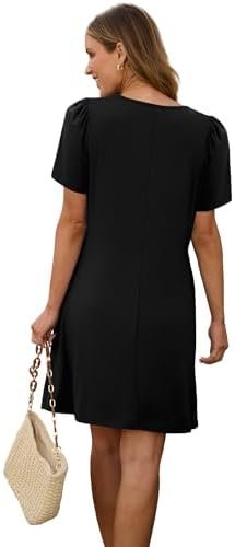 SAMPEEL Womens Pleated Front Summer Dresses Casual Short Sleeve T Shirts Dress with Pockets Vacation Beach Cover Up