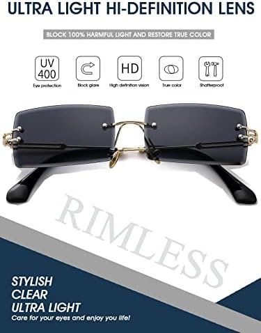 Rectangle Sunglasses for Women Men Vintage Rimless Square Sun Glasses Candy Color