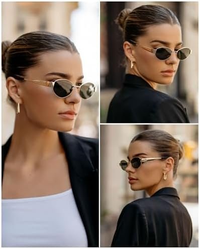 Eyewear - Women's Retro Oval Sunglasses, Trendy Small Frame, 90s Inspired Fashion