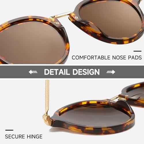Women's Retro Round Sunglasses - Polarized Anti Glare UV400 Protection Vintage Driving Shades