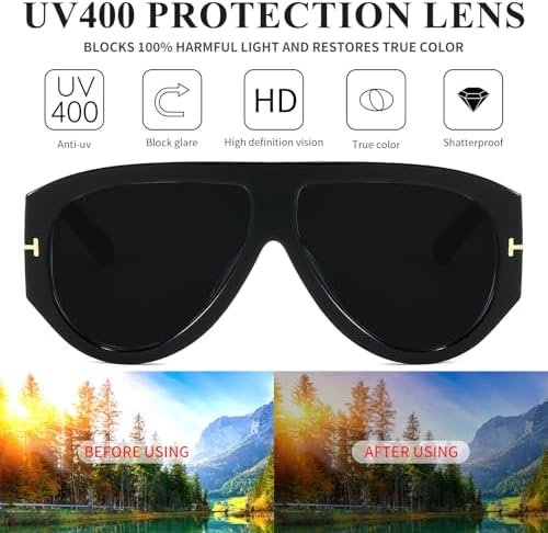 Trendy Oversized Aviator Sunglasses for Women Men Square Thick Frame Large Sun Glasses UV400 Protection