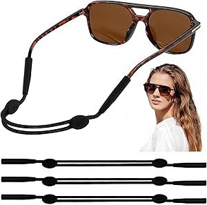 Eye Glasses Strap, 3 Pcs No Tail Adjustable Sunglasses Strap Holder for Women Men Kids, Eyeglass Holders Around Neck, Eyewear String Lanyard Retainer (Black, 8-14 in)