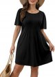 SAMPEEL Womens Pleated Front Summer Dresses Casual Short Sleeve T Shirts Dress with Pockets Vacation Beach Cover Up