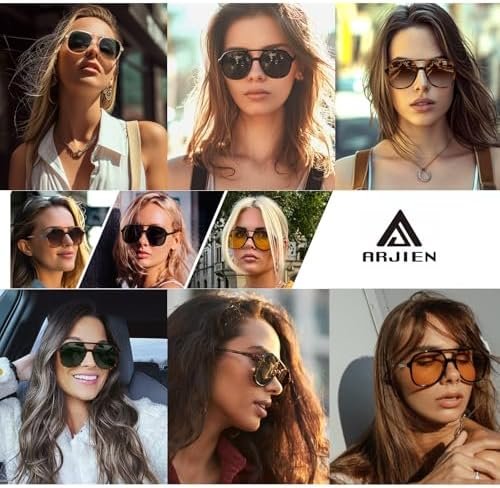Polarized Aviator Sunglasses for Women Men UV400 Protection Trendy Sunglasses Double Bridge 70s Retro Vintage Aviators
