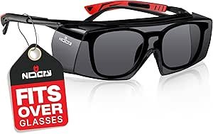 NoCry Tinted Safety Glasses Over Eyeglasses for Men and Women with Anti Scratch Wraparound Lenses — UV400 and ANSI Z87 Certified — Adjustable Temples with Anti-Slip Tips — Great for Shooting