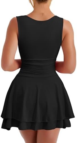 Kaximil Women's Square Neck Ruffle Hem Mini Dress Ruched Waist Short Party Dresses
