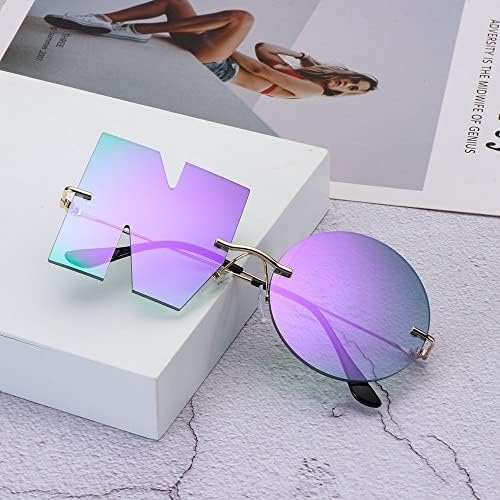 HomeSoGood Letter NO Irregular Rimless Sunglasses, Unique Design Metal Frame party Glasses for women men(F,Purple)