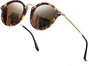 Women's Retro Round Sunglasses - Polarized Anti Glare UV400 Protection Vintage Driving Shades