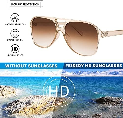 FEISEDY Vintage Retro 70s Plastic Aviator Sunglasses Women Men Classic Large Squared Frame B2751
