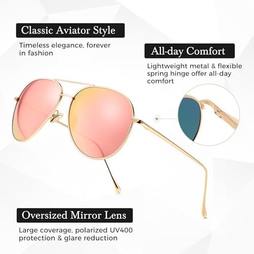 Women's Lightweight Oversized Aviator Sunglasses - Mirrored Polarized Lens