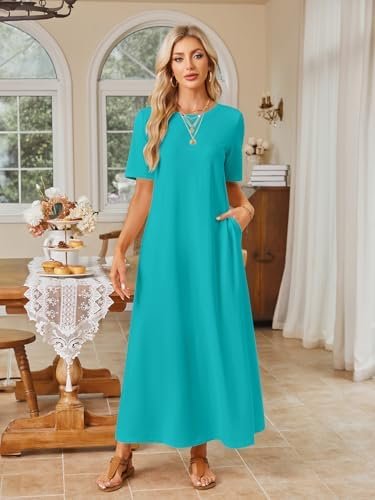 MEROKEETY Women's 2025 Summer Casual Maxi Dress Beach Vacation Short Sleeve Crewneck Basic Long T Shirt Dresses