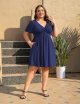 Womens Plus Size Summer Dress Casual Short Sleeves Deep V Neck Twist Knot Front Flowy Dress with Pockets