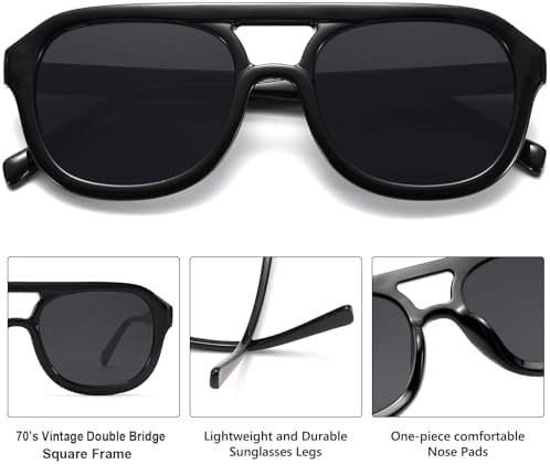 Retro Aviator Sunglasses for Women Men Trendy Square Pilot Shades 70s Vintage Sun Glasses