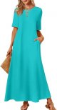 MEROKEETY Women's 2025 Summer Casual Maxi Dress Beach Vacation Short Sleeve Crewneck Basic Long T Shirt Dresses